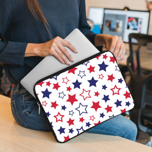Capa Para Notebook Estrelas Vermelhas e Azuis, 4 de Julho, Fundo Bran