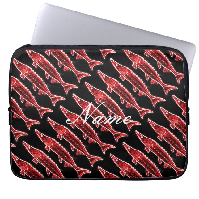 Capa Para Notebook esturjão vermelho em preto Thunder_Cove (Frente)