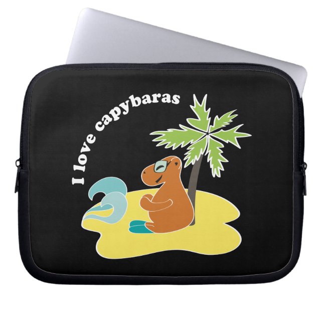 Capa Para Notebook Eu Amo Arte de Praia Tropical de Capivaras (Frente)