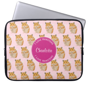Capa Para Notebook Eu amo o teste padrão cor-de-rosa do hamster dos