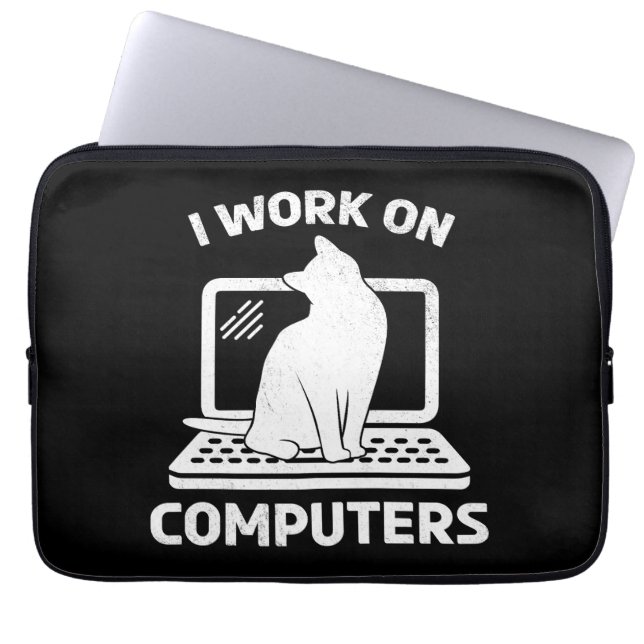 Capa Para Notebook Eu Trabalho Em Computadores Amante de Gatos Engraç (Frente)