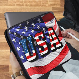 Capa Para Notebook EUA - Bolsa de laptop do American Flag Neoprene