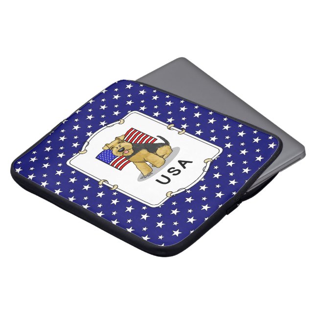 Capa Para Notebook EUA Flag Welsh Terrier Dog - Cute (Frente Topo)