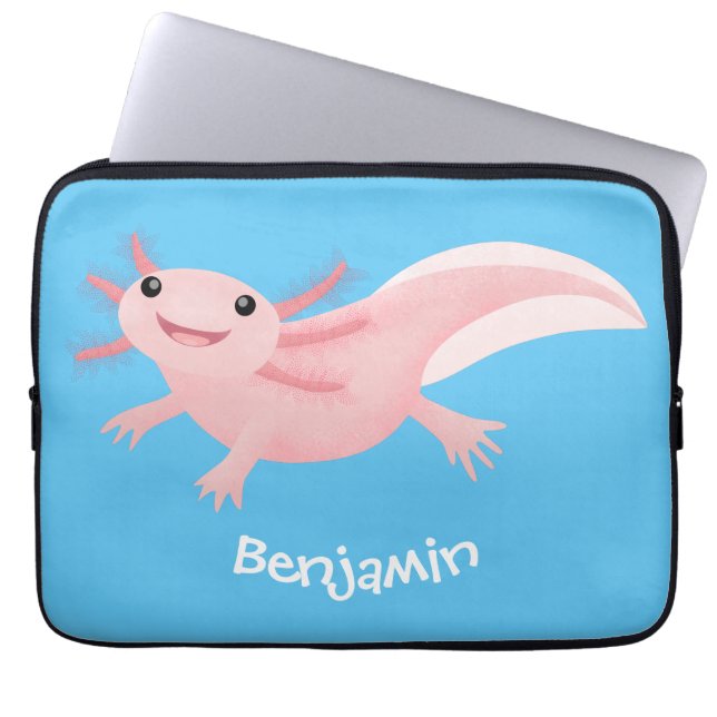Capa Para Notebook Exolotl branco rosa feliz (Frente)