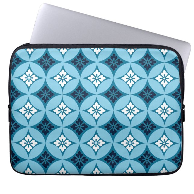 Capa Para Notebook Expedição com Motif Flor, Azul e Branco (Frente)