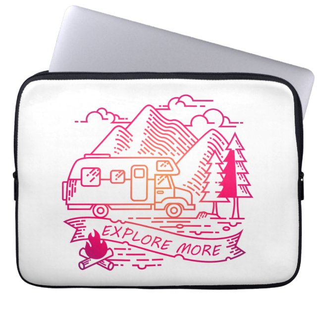 Capa Para Notebook Explore Mais Camper Rosa Van Mountain Lover (Frente)