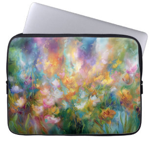 Capa Para Notebook Explosão floral cósmica abstrata em cores pastéis