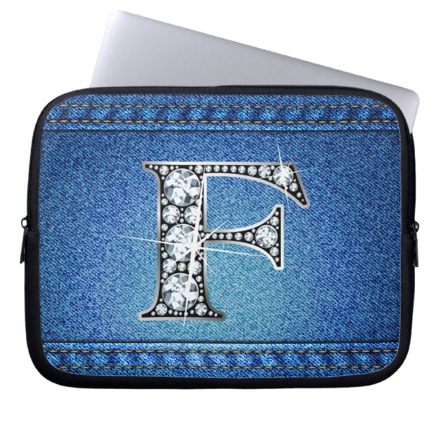 Capa Para Notebook F Faux "Diamond" Denim Stitting Eletrônicos Bag (Frente)