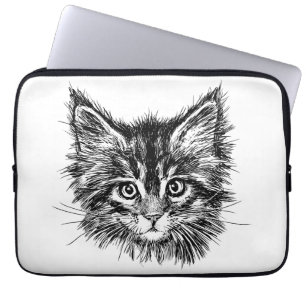 Capa Para Notebook Face de Kitten Preta e Branca