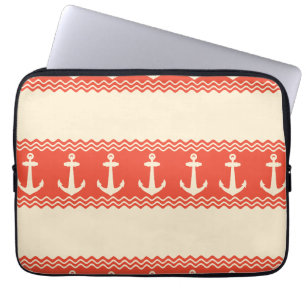 Capa Para Notebook Faixas Costeiras de Âncora Náutica Coral