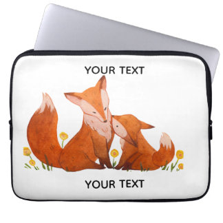 Capa Para Notebook Família de Raposa em Aquarela Personalizada