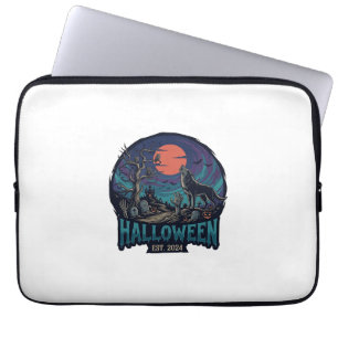 Capa Para Notebook Fantasia de Halloween Lobo Uivando Lua Vermelha Mã