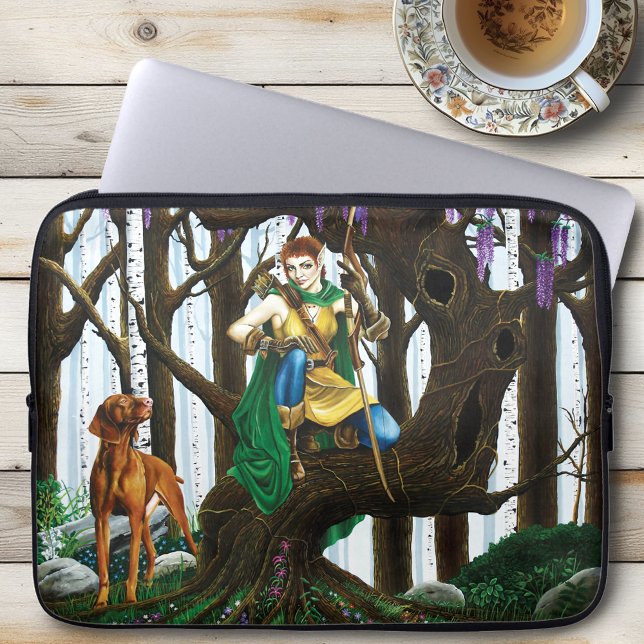 Capa Para Notebook Fantasia Elfa Arqueira Cachorro Vizsla Floresta En (Criador carregado)