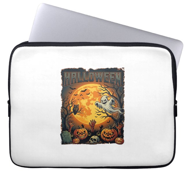 Capa Para Notebook Fantasma de Halloween Lua Cheia Lanternas de Abóbo (Frente)