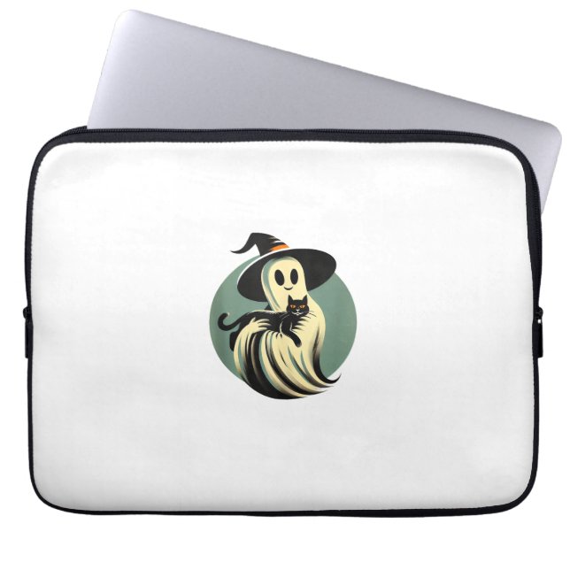 Capa Para Notebook Fantasma Engraçado Segurando Um Gato Preto Preguiç (Frente)