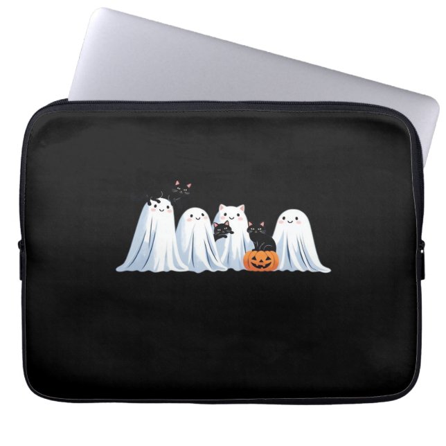 Capa Para Notebook Fantasmas bonitos e gatos pretos no Halloween - Ma (Frente)