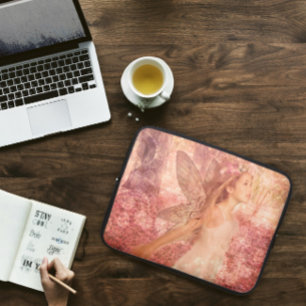 Capa Para Notebook Fantasy Art Fairy Girl in Pink Floral Primavera