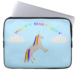 Capa Para Notebook Fantasy Birthday Unicorn Rainbow and Clouds