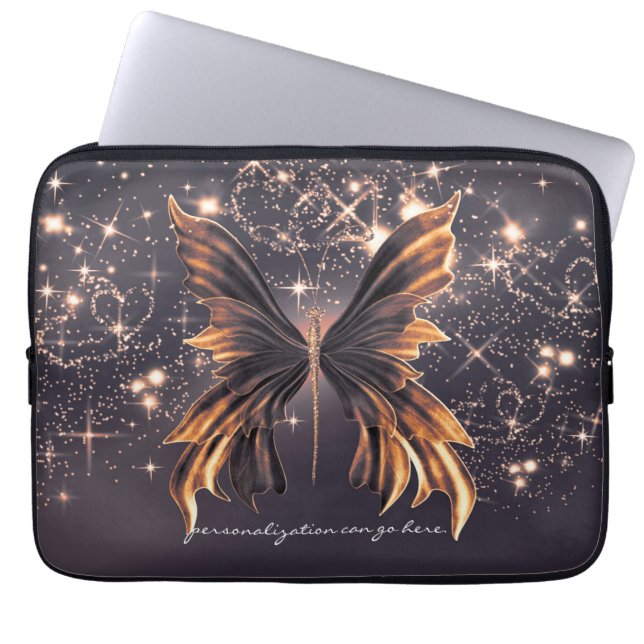 Capa Para Notebook Fantasy Butterfly Dourada Sparkle (Frente)