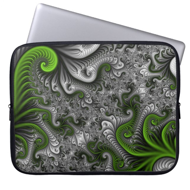Capa Para Notebook Fantasy Mundo Verde E Arte Fractal Cinza (Frente)