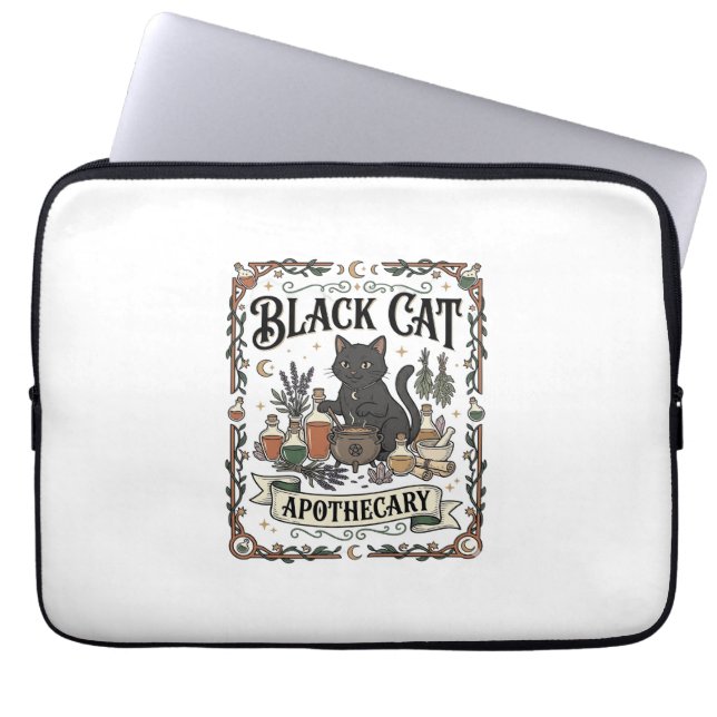 Capa Para Notebook Farmácia de Gato Preto Bruxa Mística Apothecary  (Frente)