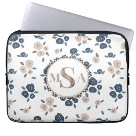 Capa Para Notebook Farmhouse Country Floral Blue Tan Na moda
