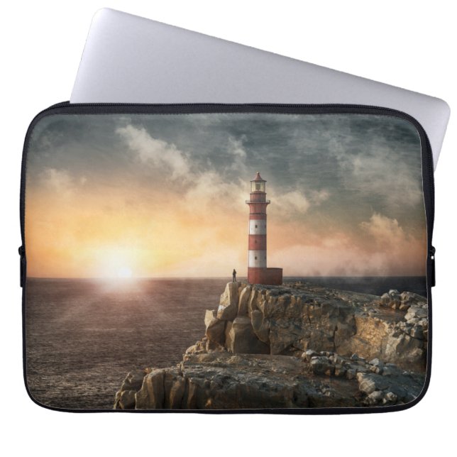 Capa Para Notebook Faróis | Farol vermelho e branco (Frente)