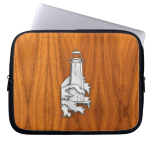 Capa Para Notebook Farol Cromado em Madeira de Teca
