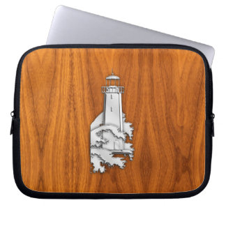 Capa Para Notebook Farol Cromado em Madeira de Teca