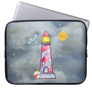 Capa Para Notebook Farol Vermelho com fundo de tempestade
