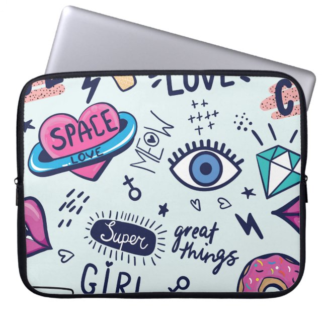 Capa Para Notebook Fashion Patch: Pop Art Stickers. (Frente)