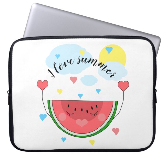 Capa Para Notebook Fatia de melancia, texto, "Eu amo o verão" (Frente)