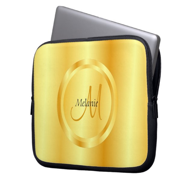 Capa Para Notebook Faux Dourado Elegante Moderno Monograma Trendy Mod (Frente Esquerda)