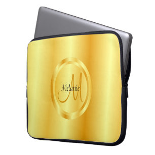 Capa Para Notebook Faux Dourado Elegante Moderno Monograma Trendy Mod