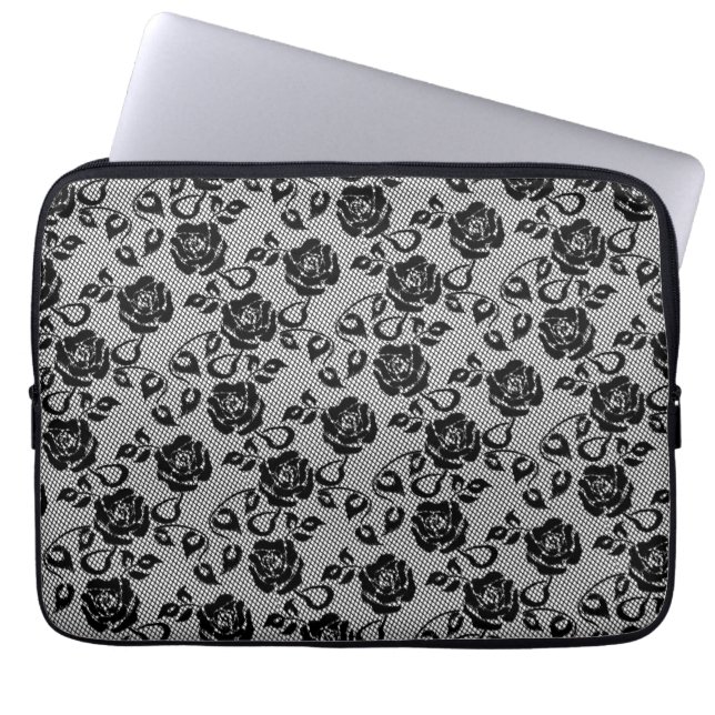Capa Para Notebook Faux Fishnet Black Lace Bolsa de laptop (Frente)
