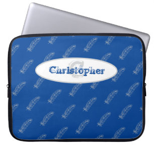 Capa Para Notebook Feenas Azul Branco Moderno Monograma Modelo