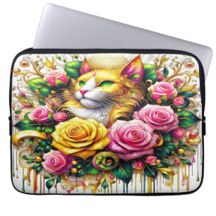Capa Para Notebook Feline em meio a um Blogue Floral Vibrante