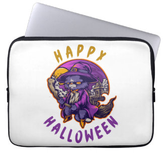 Capa Para Notebook Feliz Dia das Bruxas Bruxa de Halloween Gato