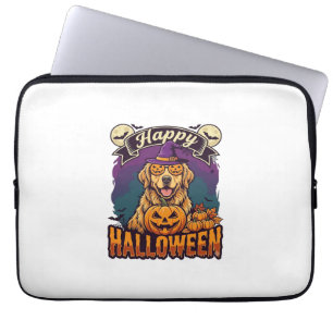 Capa Para Notebook Feliz Dia das Bruxas Golden Retriever Chapéu de Br
