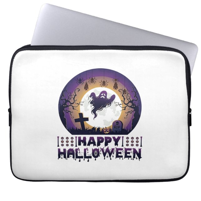 Capa Para Notebook Feliz Dia das Bruxas Morcegos Aranhas Fantasmas_1 (Frente)