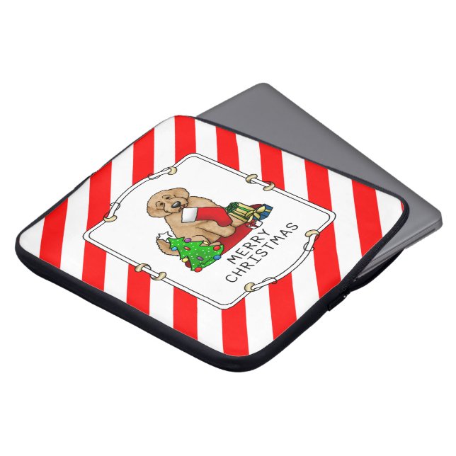 Capa Para Notebook Feliz Natal 2 Goldendoodle (ouro vermelho) (Frente Topo)