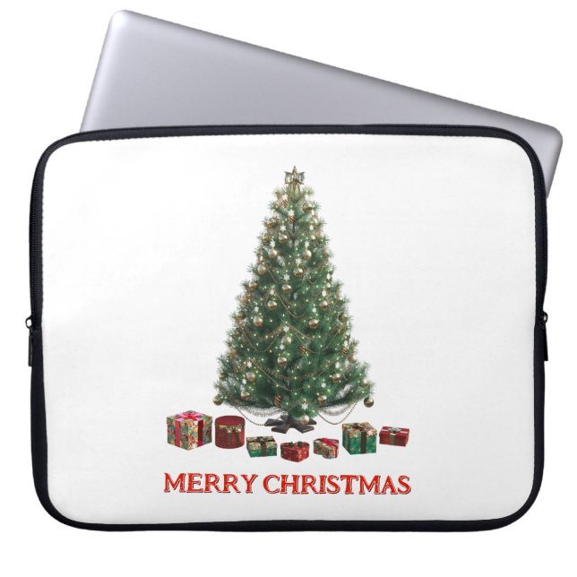 Capa Para Notebook Feliz Natal. Árvore (design 1) com presentes (Frente)