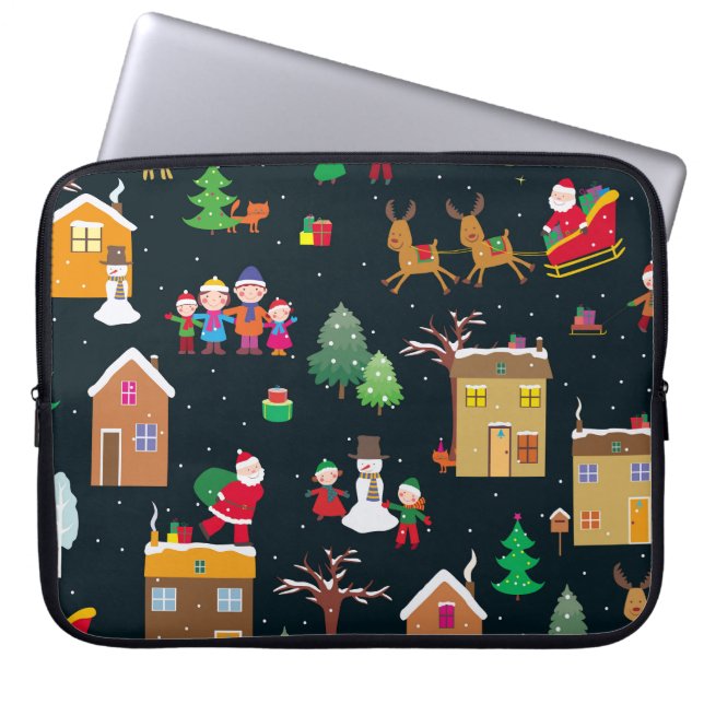 Capa Para Notebook Feliz Natal com uma família alegre e neve (Frente)