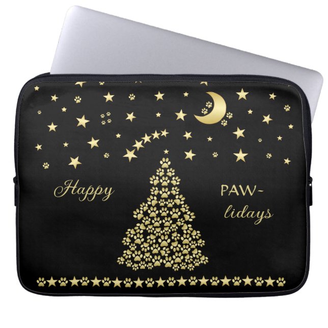 Capa Para Notebook Feliz Natal, Dourada e brilhante árvore de Natal (Frente)