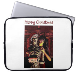 Capa Para Notebook Feliz Natal. Esqueleto engraçado com mulher