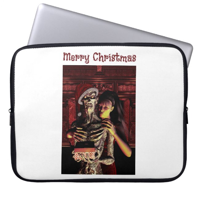 Capa Para Notebook Feliz Natal. Esqueleto engraçado com mulher (Frente)