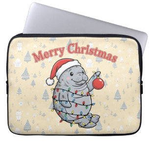 Capa Para Notebook Feliz Natal Manatim Fofo Vaca Marinha Gordinha Nat
