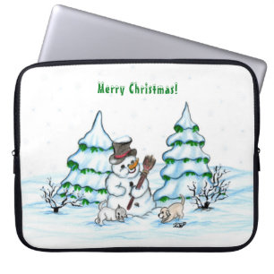 Capa Para Notebook Feliz Natal! Neve com Cat e Puppy
