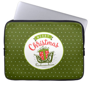 Capa Para Notebook Feliz Natal Trenó Vermelho Verde Padrão Floco de N