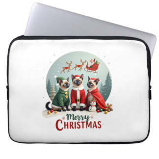 Capa Para Notebook Feliz Natal Três Santa Elfo Rena Siamês C
